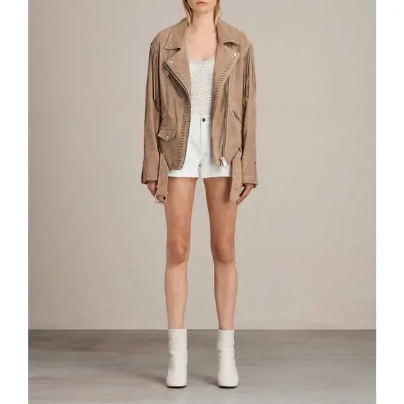 Allsaints Trevett Oversized Biker Jacket Light Sand - M
